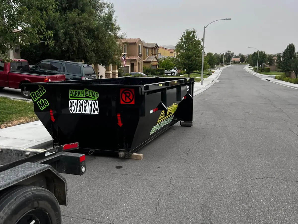 Park N Dump 15 yard dumpster at the curb on a neighborhood street